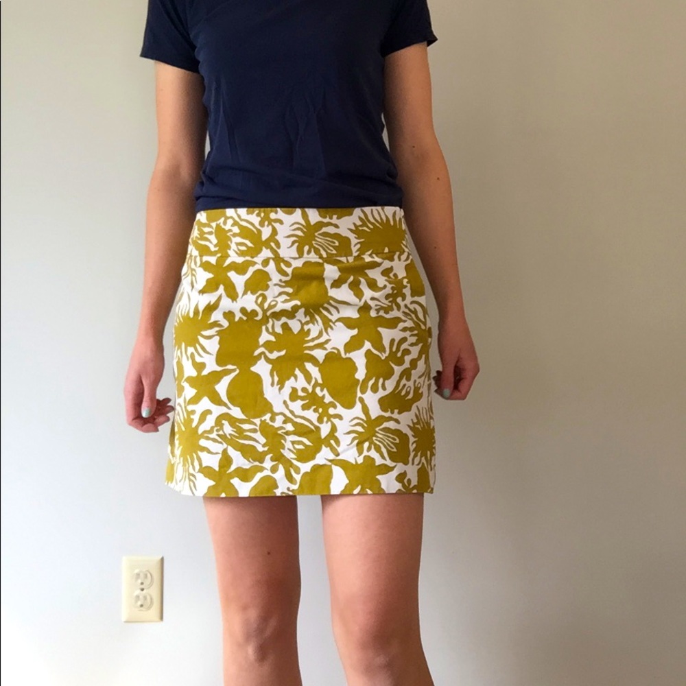 J. Crew patterned mustard mini skirt